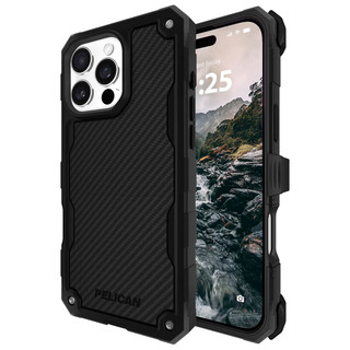 派力肯PELICAN防摔手机壳适用于苹果iPhone芳纶纤维磁吸保护套腰夹支架户外碳纤维保护壳美国 16ProMax黑色 碳纤维【磁吸款】【带背夹】