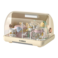 纳份爱奶瓶收纳箱可消毒厨房碗筷置物架家用防潮防尘柜宝宝餐具收纳箱 奶油黄【常规款+奶瓶支架】