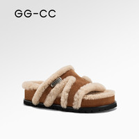 【章若楠同款】GGCC路易暖茶2025秋季厚底勃肯半拖鞋女毛毛拖 驼色 34