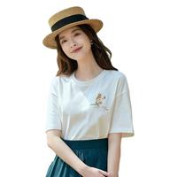全棉舒适刺绣短袖T恤女2025夏季时尚宽松百搭休闲基础上衣