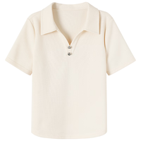 欧莎（OSA）轻薄Polo领短袖T恤女士夏季正肩显瘦体恤短款上衣 蓝色 XL