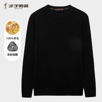 TRIES 才子 男士羊毛衫100%纯羊毛圆领毛衣 黑色