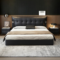 法蒂玛 华夫格高箱床 意式极简 储物 真皮 床