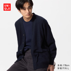 优衣库 男装女装柔软绵羊毛V领针织开衫/毛衣毛衫外套25478547 69 藏青色 2XL /185/112C