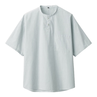 無印良品 MUJI 男式 凉感 亨利领短袖T恤 男士打底衫男款 AC1W6C4S 浅绿色条纹