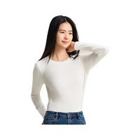 松山棉店【自由穿柔软棉】女士保暖打底内衣秋冬上衣女外穿时尚抑菌肌底 圆领-白色 XL (女士170)