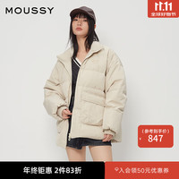 MOUSSY 新品日系简约风立领LOGO鸭绒羽绒服028HAZ30-0301 070米色 均码 00020/F