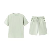 全棉时代男女士抗菌针织素色套头短袖短裤家居套装睡衣家居服