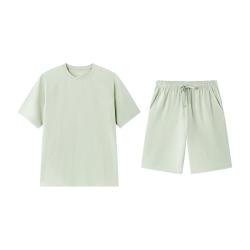 全棉时代 男女士抗菌针织素色套头短袖短裤家居套装睡衣家居服
