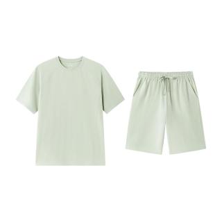 全棉时代 男女士抗菌针织素色套头短袖短裤家居套装睡衣家居服