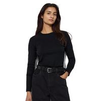 优衣库 女装柔软罗纹圆领T恤/长袖/纯色基础款空调衫470124 09 黑色 XS /150/76A