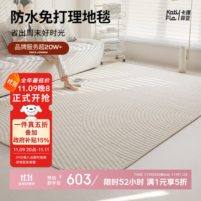 卡提菲亚 Katifia 防水抗污客厅地毯 200*290cm 极简轻奢风