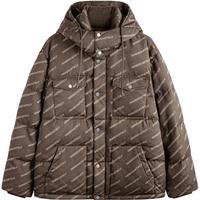 GXG男装 老花满印羽绒服男复古时尚连帽面包羽绒服外套 23冬 棕色 175/L