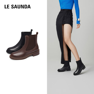 【达人直播】莱尔斯丹 le saunda奶油乳酪2025秋冬真皮切尔西女短靴 【牛皮款】黑色 BKL 10-20天 37