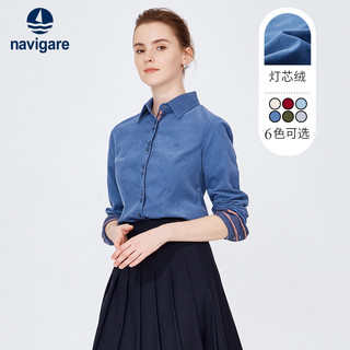 Navigare意大利小帆船长袖衬衫女蓝色设计感衬衣 M