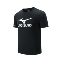 美津浓 Mizuno户外短袖T恤男速干透气圆领印花上衣 黑色  L 