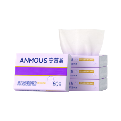安慕斯 婴童乳霜纸80抽*4包宝宝云柔巾柔巾纸抽纸 柔软亲肤 试用装
