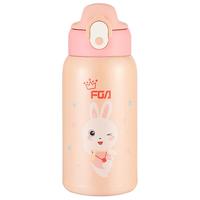 FGA富光儿童保温杯316不锈钢男女宝宝吸管水杯子大容量壶580ML 粉小兔-580ml-卡通杯套