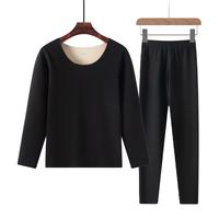 六月玫瑰 保暖内衣女2024年秋冬双面磨毛无痕轻盈透气女士保暖套装 黑色 L(95-105斤)