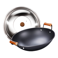 三四钢双耳铁锅大炒菜锅无涂层燃气灶圆底已开锅熟铁商用家用42cm 30273 【7-10人】 42cm