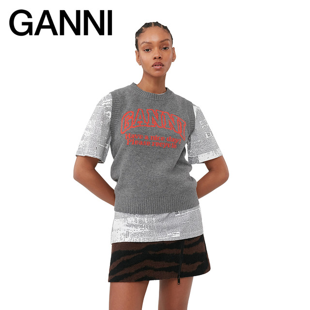 移动端、88VIP：GANNI 女装 LOGO款撞色马甲背心毛衣针织衫