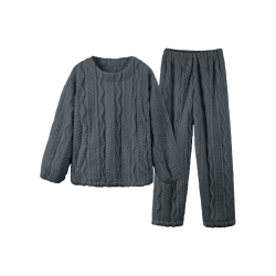 幸棉 麻花绒珊瑚绒家居服套装男女睡衣长毛绒保暖可外穿 女款奶油白 L