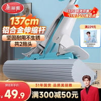 美丽雅 拖把免手洗海绵拖把懒人拖把对折挤水家用办公干湿两用吸水拖布胶棉拖把28cm共2个拖头