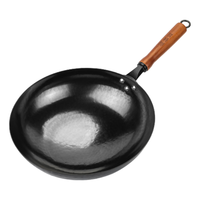 阎铁匠章丘炒锅铁锅炒菜锅 无涂层不生锈不粘锅圆底轻便炒勺老式锻打 34cm黑锅镜面木把款【4-6人】D 圆底炒锅