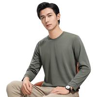 罗蒙（ROMON）华夫格长袖t恤男2024秋季中青年休闲纯色百搭打底T恤衫上衣男 豆绿 180/2XL （150-165斤）