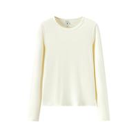 森马（Semir）长袖T恤女紧身简约百搭2025春圆领打底衫101125101007 奶白10501 M