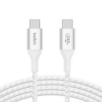 贝尔金(BELKIN)双Type-C数据线 240W快充PD3.1充电线 5A快充线 CtoC电源线 苹果电脑MacBook 480Mbps快传 2米白