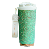 艾曼格（IMOGY）纯钛保温杯杯子女士高颜值随身咖啡杯大容量钛杯吸管杯 钛绿礼盒500ml【内外纯钛】