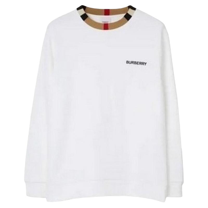 BURBERRY/博柏利 男士白色棉质拼色领口字母印花长袖卫衣