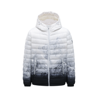 轻奢鹅绒轻薄羽绒服男短款连帽渐变雪山印花外套