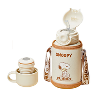 史努比（SNOOPY）儿童保温杯带吸管直饮男女小316不锈钢喝水杯子双盖壶500ml黑 一杯双盖【吸管+倒水】白色