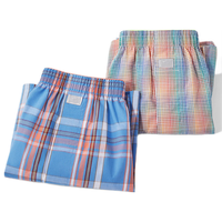 七匹狼阿罗裤男宽松内裤男纯棉家居睡裤抗菌舒适三分短裤男 蓝桔格 XL XL(体重120-140斤)