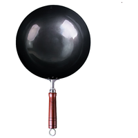 陳枝記铁锅家用炒菜锅无涂层陈枝记熟铁炒锅圆底锻打黑锅物理不粘锅 有耳30cm（单锅+盖+铲）