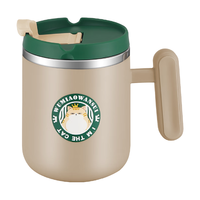 CAIZHI 彩致 304不锈钢马克杯带盖水杯咖啡杯吾猫万岁杯450mlCZ6769 吾喵万岁马克杯带把手 绿色450ml