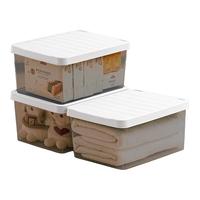 禧天龙收纳箱加厚透明家用玩具积木整理箱车载储物箱 烟熏灰箱白盖 15L 3个装 【优选PP原料】
