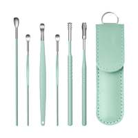 易简 掏耳朵挖耳勺工具套装便携挖耳朵螺旋耳扒勺扣不锈钢6件套 便携耳勺6件套