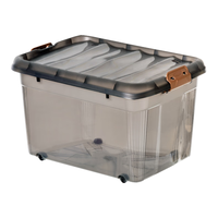 京东京造摩卡经典收纳箱零食书本衣物被褥收纳透明塑料带轮60L两只装 【⭐特大号】60L*2