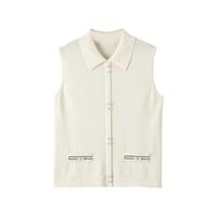 晚白2025年秋气质翻领弹力上衣无袖针织背心女打底内搭外穿女