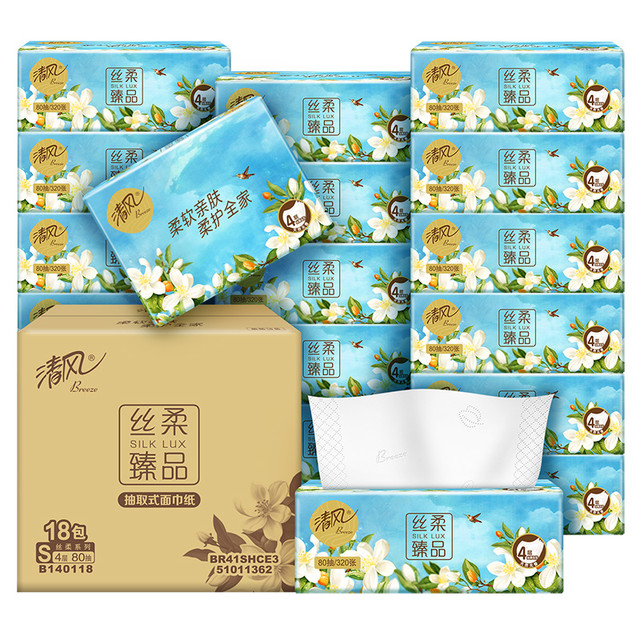 88VIP：Breeze 清风 抽纸花萃丝柔4层加厚80抽*18包