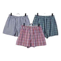 浪莎男士阿罗裤纯棉内裤男舒适透气宽松居家短裤衩子格子条纹四角睡裤 三色各一 XXL码