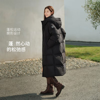 坦博尔泡芙长款羽绒服女小个子秋冬宽松保暖连帽面包服外套TB5530822D 黑色