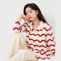 YOUKESHU 有棵树 100%纯棉防螨7A抗菌女士睡衣家居服条纹套装