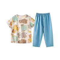 aqpa夏季卡通内衣套装睡衣空调服薄款短袖长裤男女童两件套