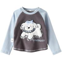 可英 GOWINBABY女童卡通长袖t恤2025秋季女孩圆领宽松上衣女宝甜美可爱t恤衫 深灰+蓝色小狗休闲裤CM1588T 140 （适合身高130cm-140cm）