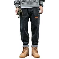 唐狮男牛仔裤贴标锥形小直筒裤牛仔长裤直筒牛仔裤男宽松牛仔裤男