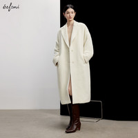 伊芙丽（eifini）蒋欣代言高级感长毛苏力经典百搭中长款大衣冬季外套女 米白  L 165/88A